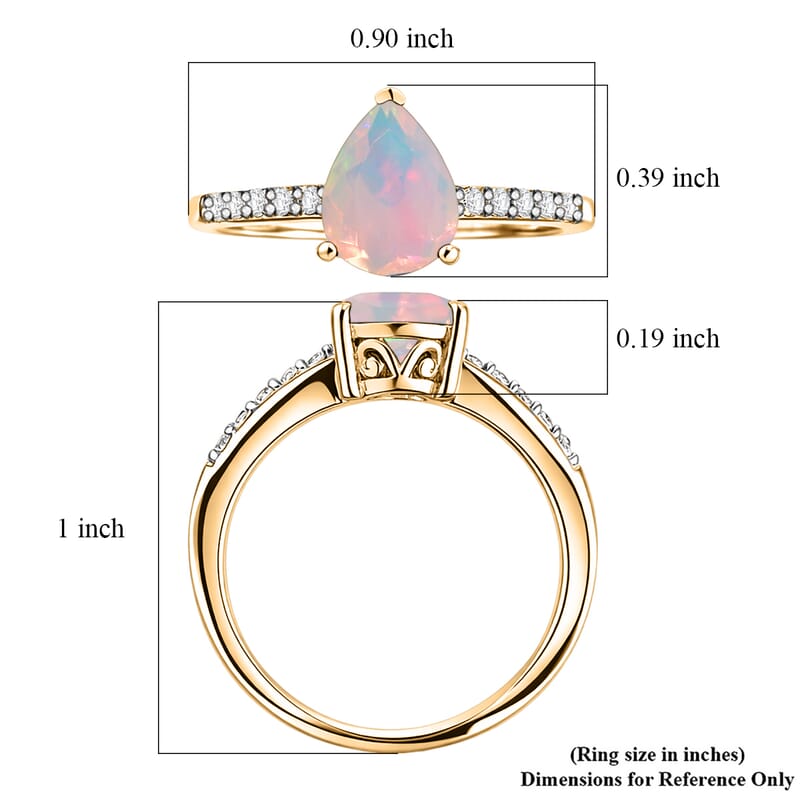 D'Joy Premium Ethiopian Welo Opal and White Zircon 1.60 ctw Ring in 18K Vermeil Yellow Gold Over Sterling Silver (Size 8.0)