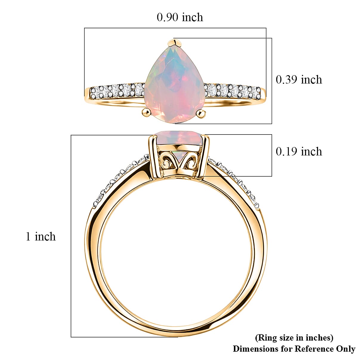 D'Joy Premium Ethiopian Welo Opal and White Zircon 1.60 ctw Ring in 18K Vermeil Yellow Gold Over Sterling Silver (Size 8.5)