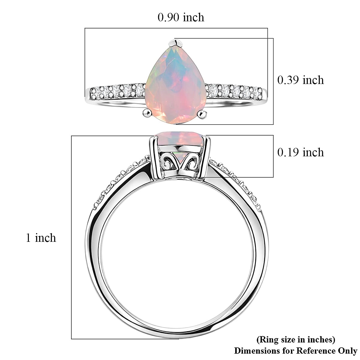 D'Joy Premium Ethiopian Welo Opal and White Zircon 1.60 ctw Ring in Rhodium Over Sterling Silver (Size 10.5)