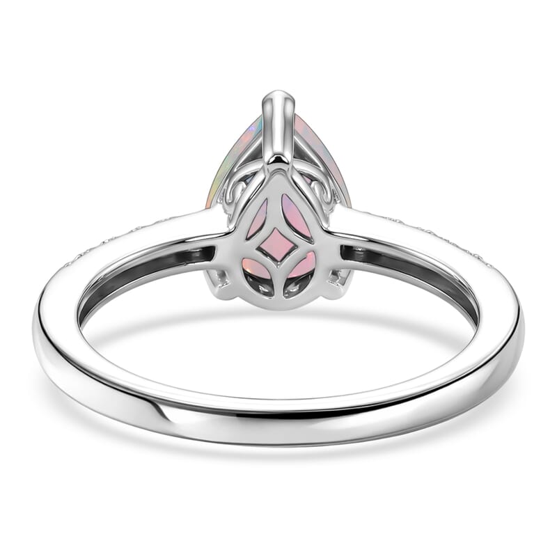 D'Joy Premium Ethiopian Welo Opal and White Zircon 1.60 ctw Ring in Rhodium Over Sterling Silver (Size 5.5)
