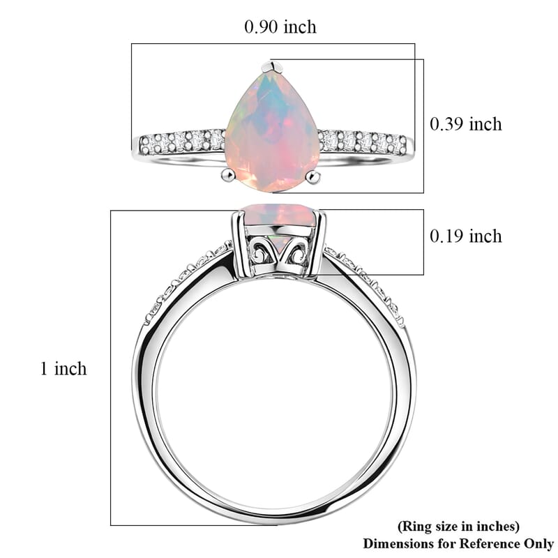 D'Joy Premium Ethiopian Welo Opal and White Zircon 1.60 ctw Ring in Rhodium Over Sterling Silver (Size 6.0)