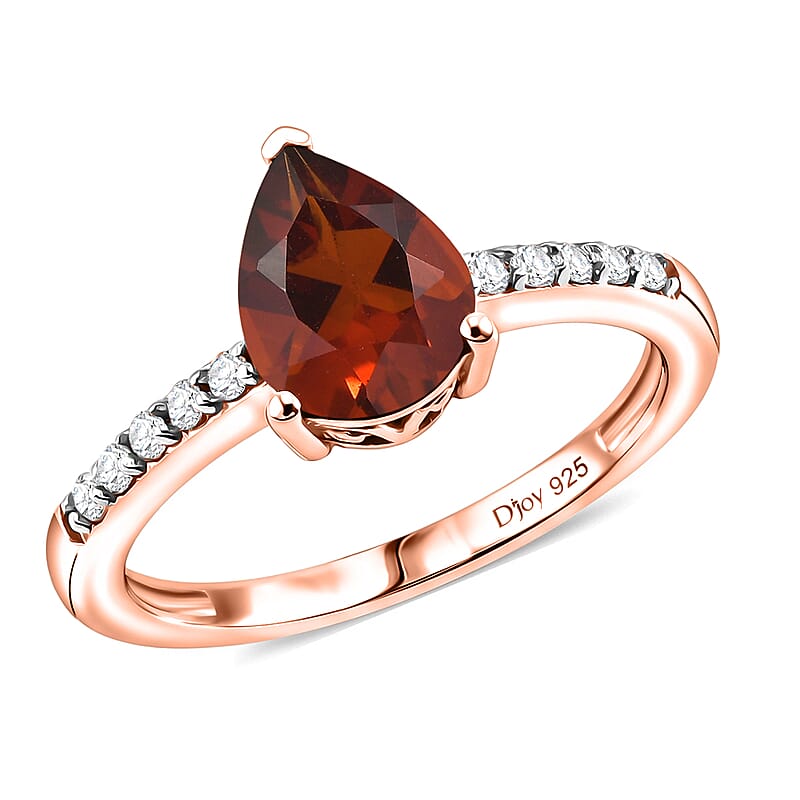 D'Joy Premium Brazilian Cherry Citrine and White Zircon 2.00 ctw Ring in 18K Vermeil Rose Gold Over Sterling Silver (Size 11.5)