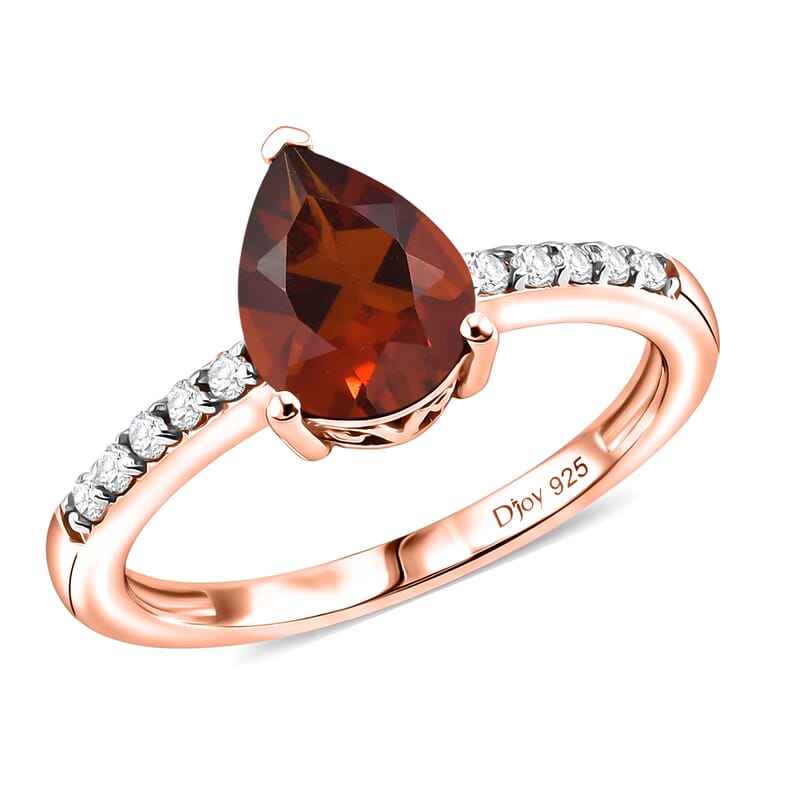 D'Joy Premium Brazilian Cherry Citrine and White Zircon 2.00 ctw Ring in 18K Vermeil Rose Gold Over Sterling Silver (Size 9.5)