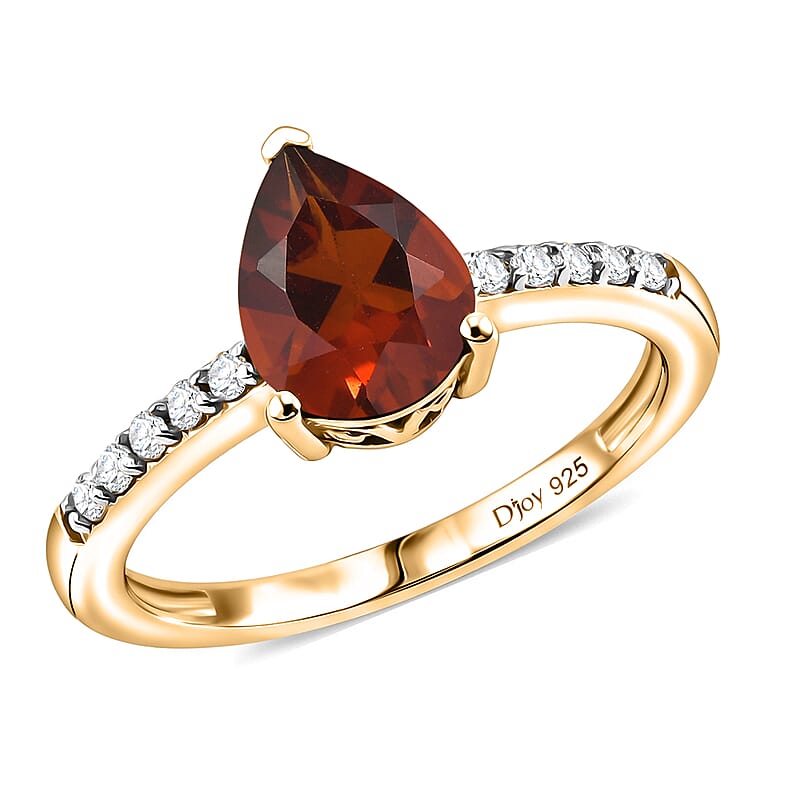 D'Joy Premium Brazilian Cherry Citrine and White Zircon 2.00 ctw Ring in 18K Vermeil Yellow Gold Over Sterling Silver (Size 12.0)