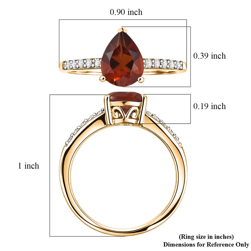 D'Joy Premium Brazilian Cherry Citrine and White Zircon 2.00 ctw Ring in 18K Vermeil Yellow Gold Over Sterling Silver (Size 7.0)