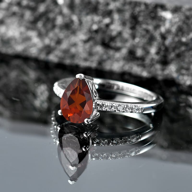 D'Joy Premium Brazilian Cherry Citrine and White Zircon 2.00 ctw Ring in Rhodium Over Sterling Silver (Size 6.5)