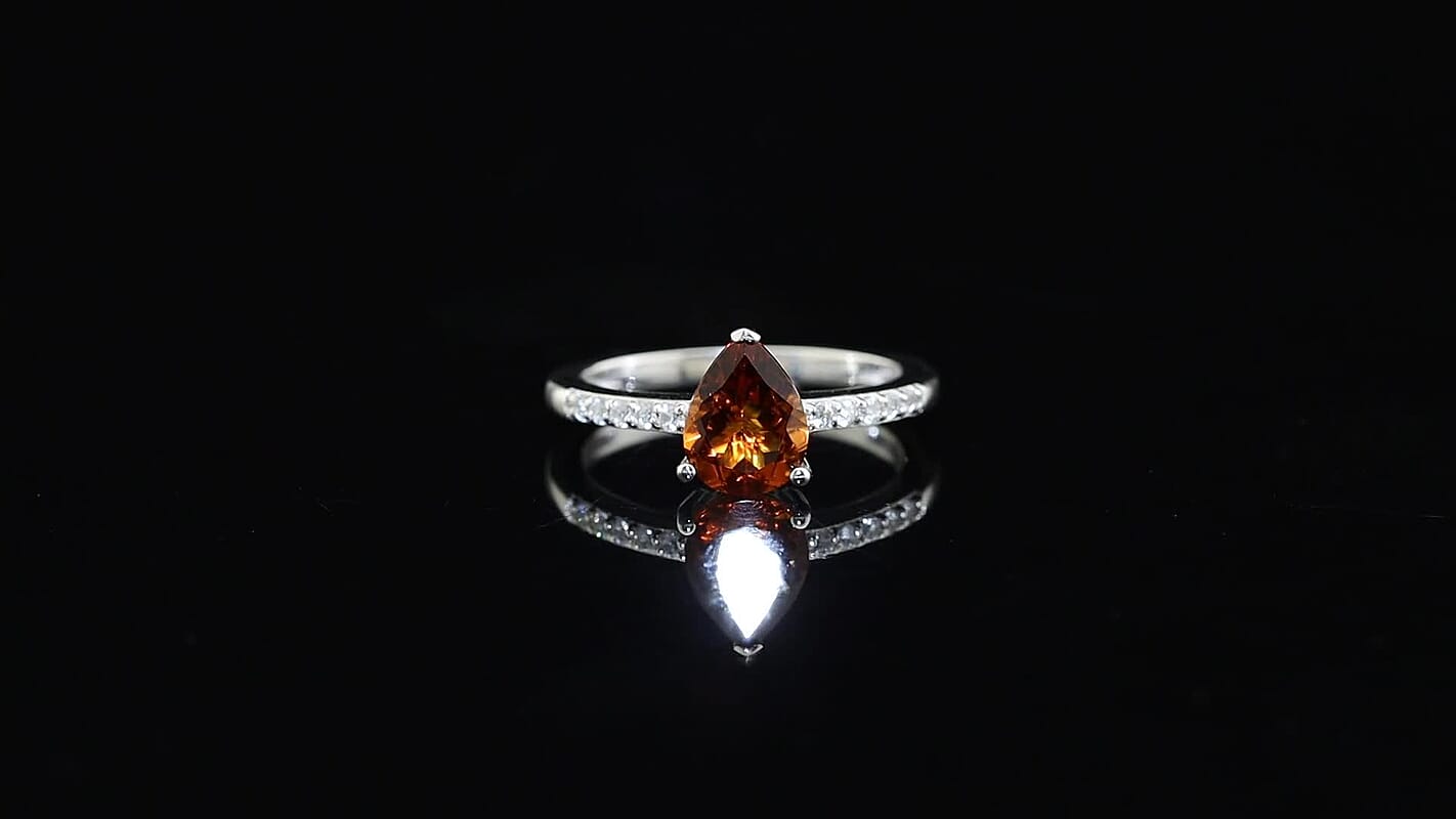 D'Joy Premium Brazilian Cherry Citrine and White Zircon 2.00 ctw Ring in Rhodium Over Sterling Silver (Size 8.0)