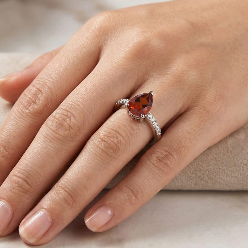 D'Joy Premium Brazilian Cherry Citrine and White Zircon 2.00 ctw Ring in Rhodium Over Sterling Silver (Size 9)