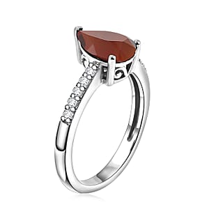D'Joy Premium Brazilian Cherry Citrine and White Zircon 2.00 ctw Ring in Rhodium Over Sterling Silver (Size 9)