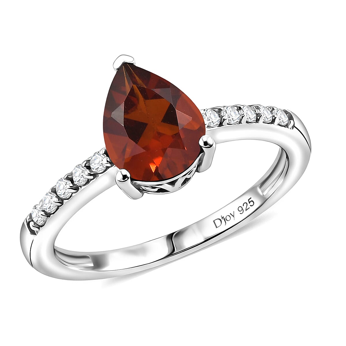 D'Joy Premium Brazilian Cherry Citrine and White Zircon 2.00 ctw Ring in Rhodium Over Sterling Silver (Size 9.5)