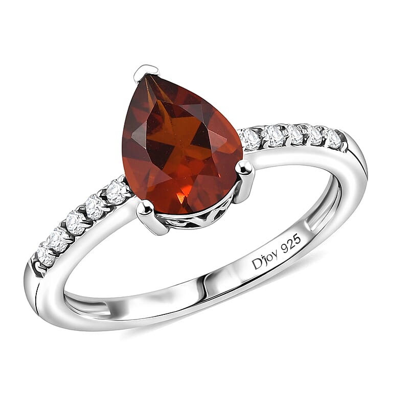 D'Joy Premium Brazilian Cherry Citrine and White Zircon 2.00 ctw Ring in Rhodium Over Sterling Silver (Size 9.5)