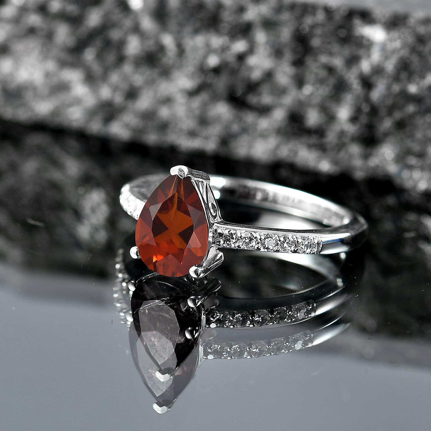 D'Joy Premium Brazilian Cherry Citrine and White Zircon 2.00 ctw Ring in Rhodium Over Sterling Silver (Size 9.5)