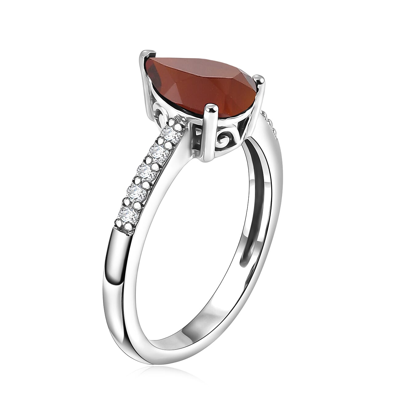 D'Joy Premium Brazilian Cherry Citrine and White Zircon 2.00 ctw Ring in Rhodium Over Sterling Silver (Size 9.5)