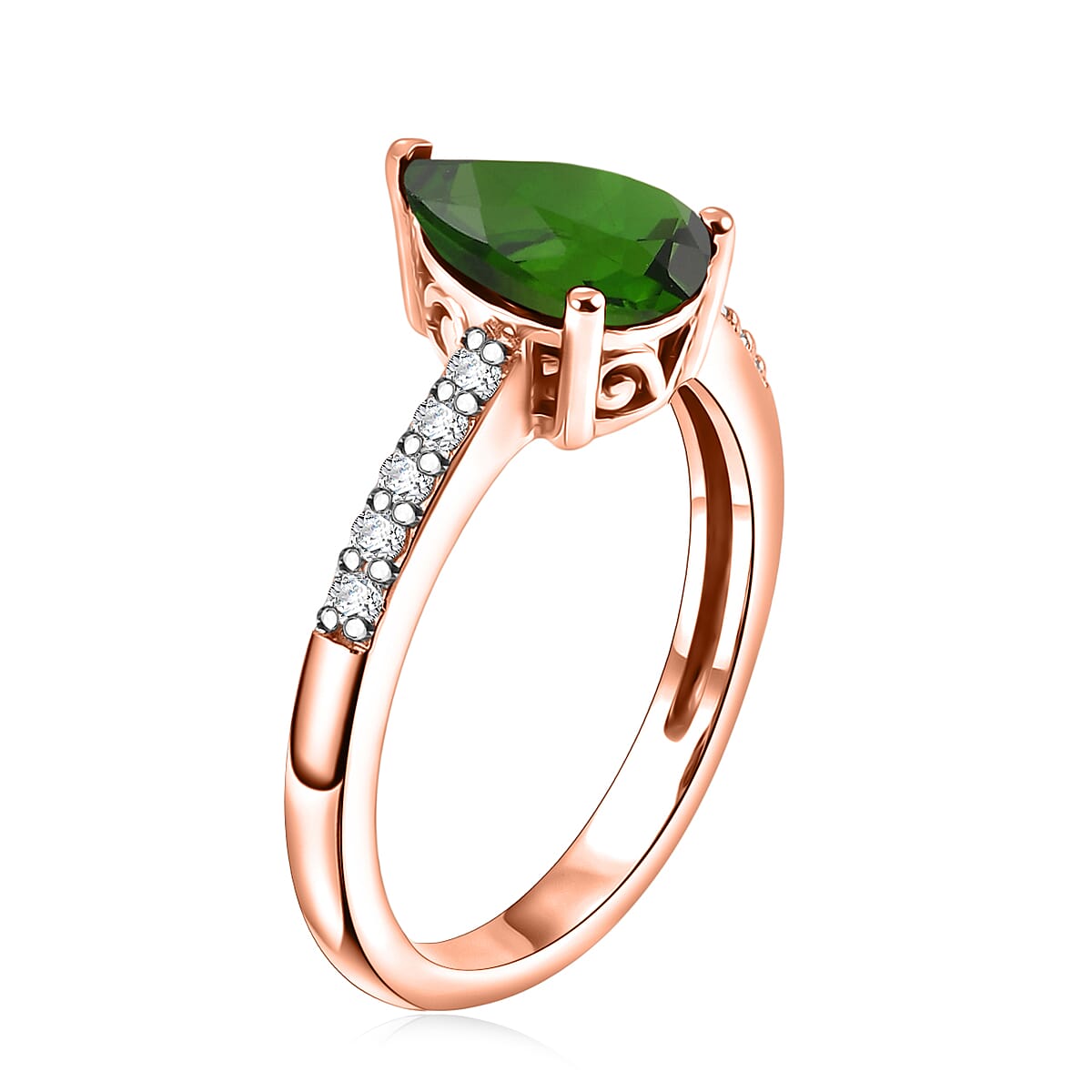 D'Joy Chrome Diopside and White Zircon 2.25 ctw Ring in 18K Vermeil Rose Gold Over Sterling Silver (Size 10.5) image number 3