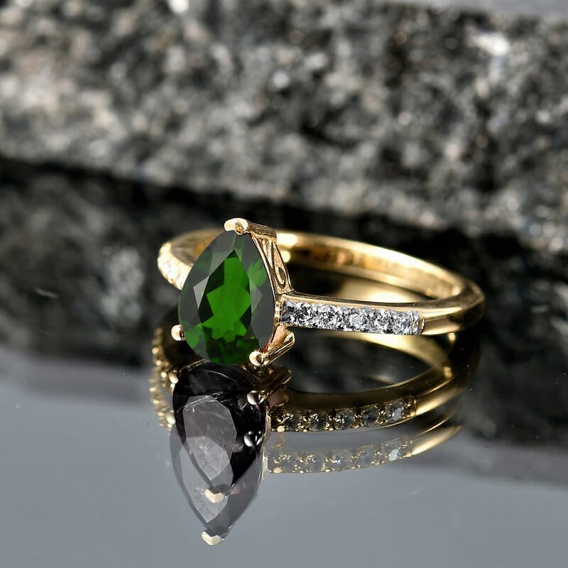 D'Joy Chrome Diopside and White Zircon 2.25 ctw Ring in 18K Vermeil Yellow Gold Over Sterling Silver (Size 5.0)