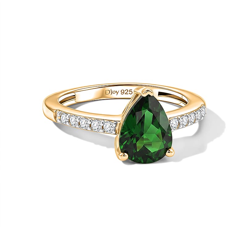 D'Joy Chrome Diopside and White Zircon 2.25 ctw Ring in 18K Vermeil Yellow Gold Over Sterling Silver (Size 5.5)