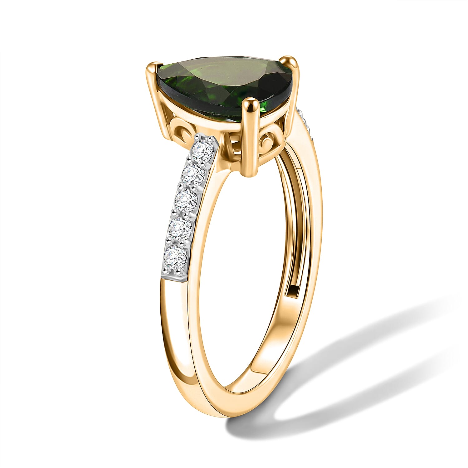 D'Joy Chrome Diopside and White Zircon 2.25 ctw Ring in 18K Vermeil Yellow Gold Over Sterling Silver (Size 5.5)