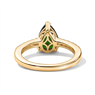 D'Joy Chrome Diopside and White Zircon 2.25 ctw Ring in 18K Vermeil Yellow Gold Over Sterling Silver (Size 5.5)