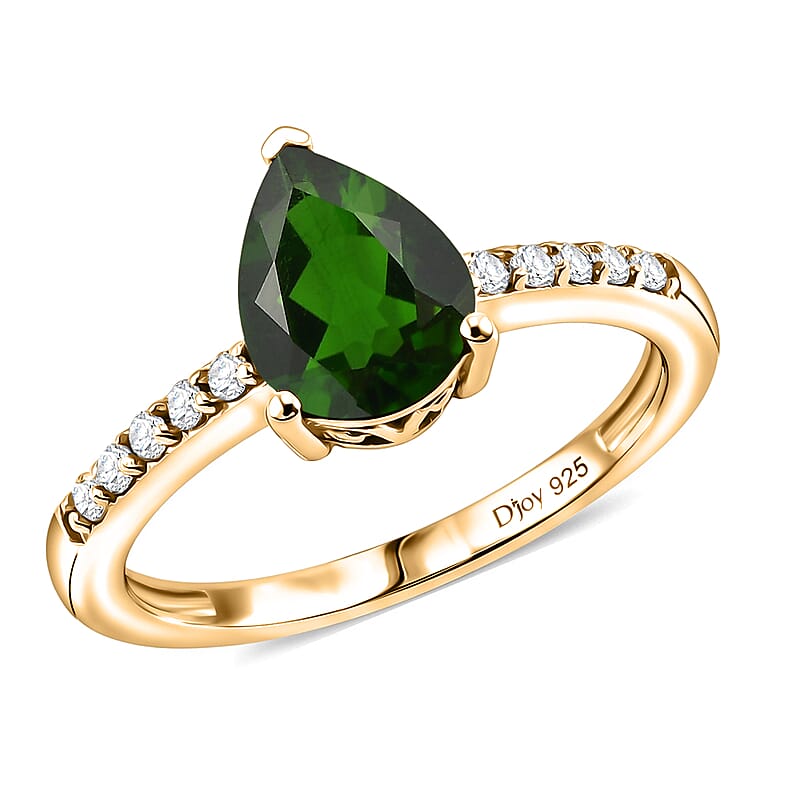 D'Joy Chrome Diopside and White Zircon 2.25 ctw Ring in 18K Vermeil Yellow Gold Over Sterling Silver (Size 8.5)