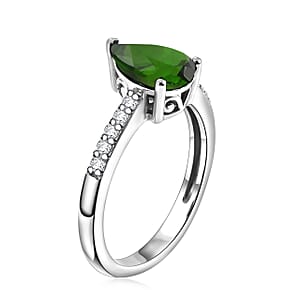D'Joy Chrome Diopside and White Zircon 2.25 ctw Ring in Rhodium Over Sterling Silver (Size 6.0)