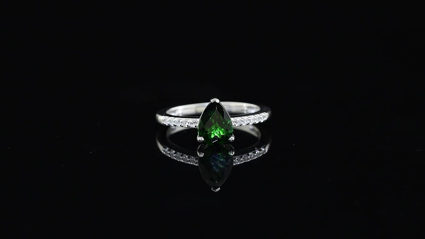 D'Joy Chrome Diopside and White Zircon Fashion Ring in Rhodium Over Sterling Silver (Size 8.0) 2.25 ctw