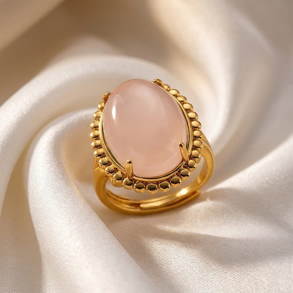 Galilea Rose Quartz 20.00 ctw Ring (Adjustable) in Goldtone