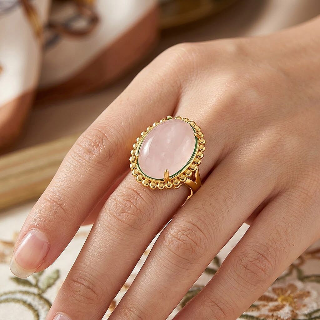 Galilea Rose Quartz 20.00 ctw Ring (Adjustable) in Goldtone