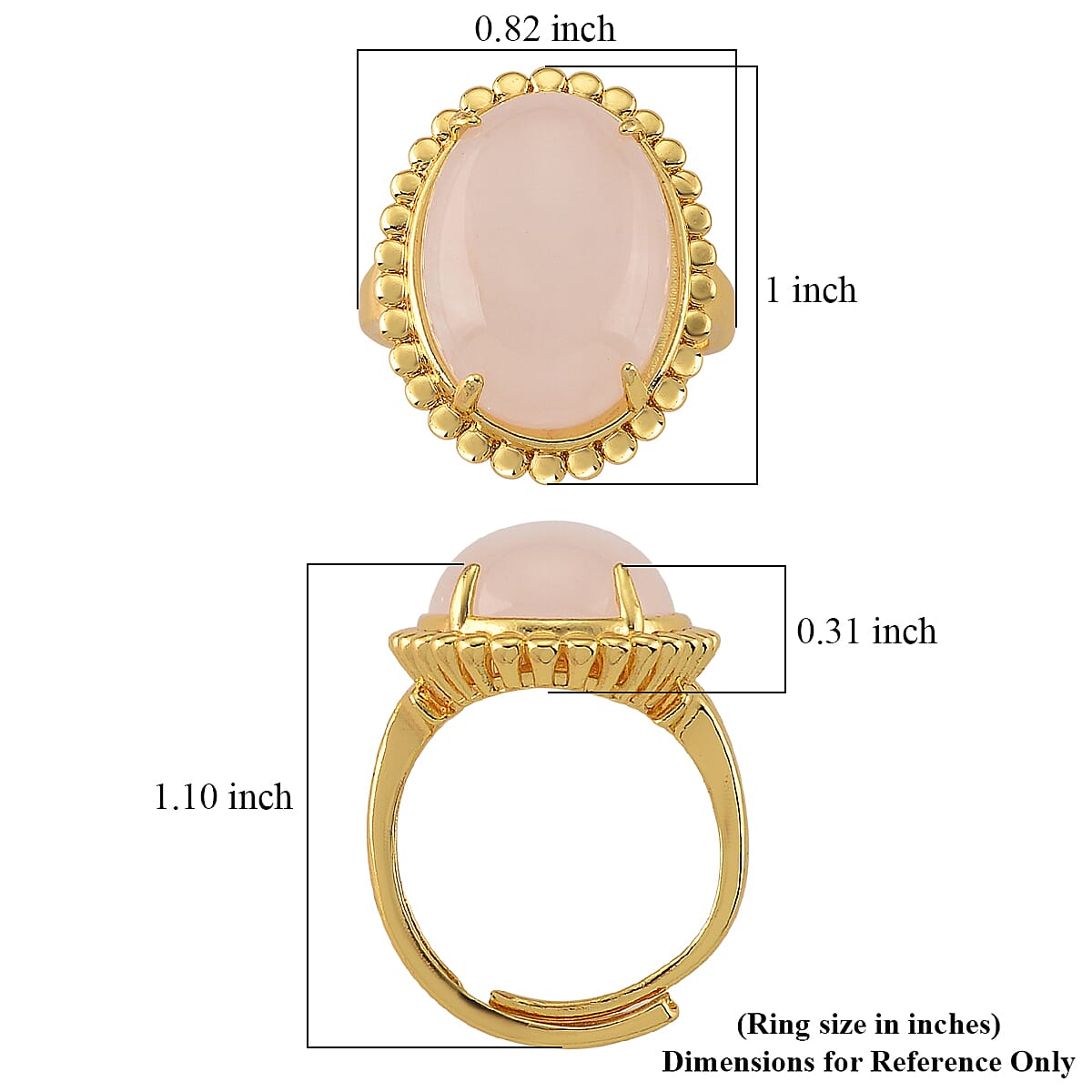 Galilea Rose Quartz 20.00 ctw Ring (Adjustable) in Goldtone