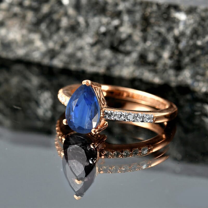 D'Joy Premium Kashmir Blue Kyanite and White Zircon 2.50 ctw Ring in 18K Vermeil Rose Gold Over Sterling Silver (Size 6.0)