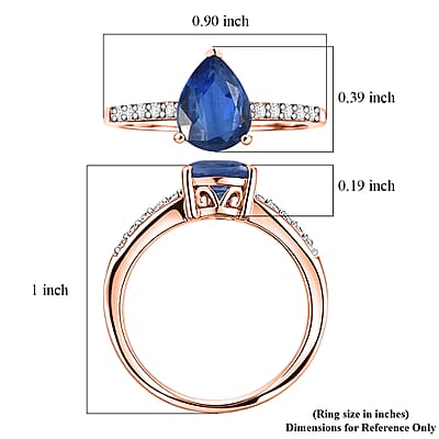 D'Joy Premium Kashmir Blue Kyanite and White Zircon 2.50 ctw Ring in 18K Vermeil Rose Gold Over Sterling Silver (Size 6.5)