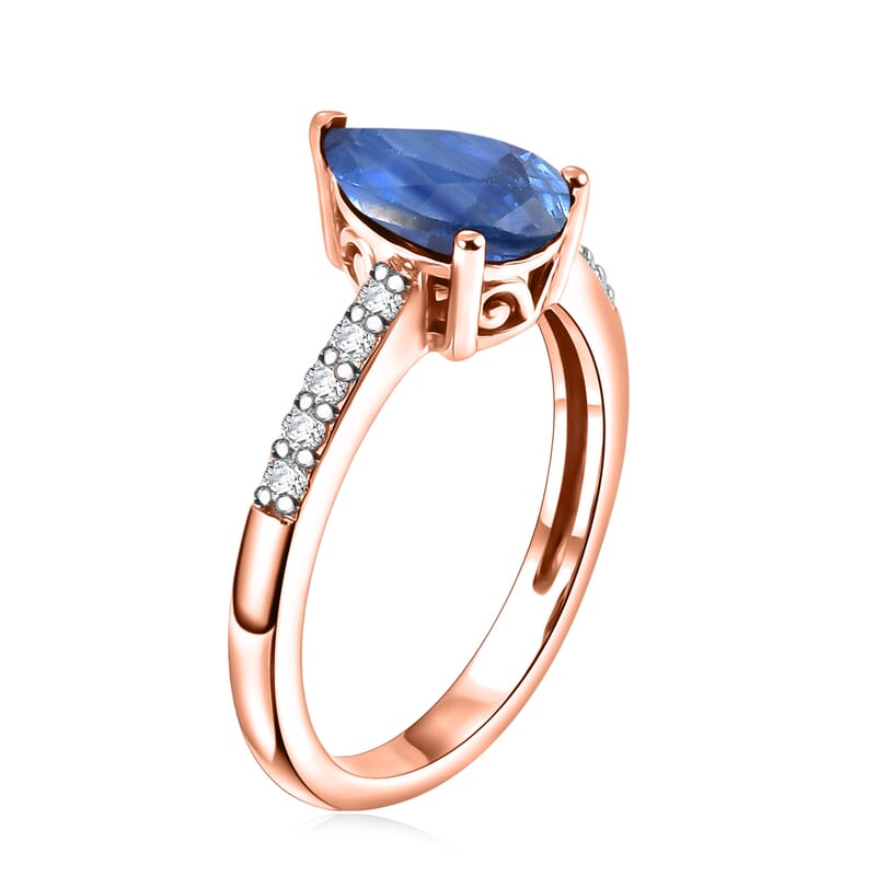 D'Joy Premium Kashmir Blue Kyanite and White Zircon 2.50 ctw Ring in 18K Vermeil Rose Gold Over Sterling Silver (Size 7.0)