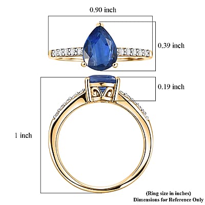 D'Joy Premium Kashmir Blue Kyanite and White Zircon 2.50 ctw Ring in 18K Vermeil Yellow Gold Over Sterling Silver (Size 10.0)