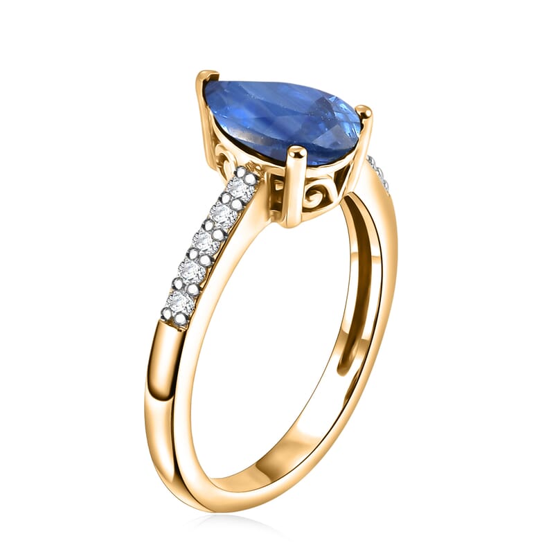 D'Joy Premium Kashmir Blue Kyanite and White Zircon 2.50 ctw Ring in 18K Vermeil Yellow Gold Over Sterling Silver (Size 7.5)