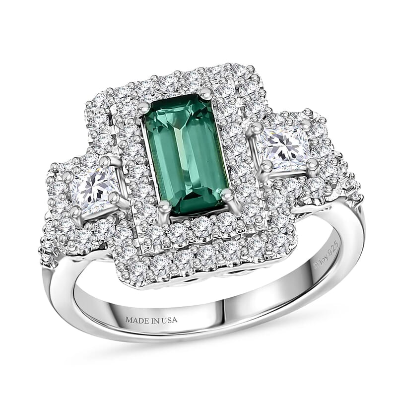 Certified & Appraised D'Joy Premium Arquiana Mint Tourmaline and Moissanite 1.91 ctw Ring in Rhodium Over Sterling Silver (Size 6.0)