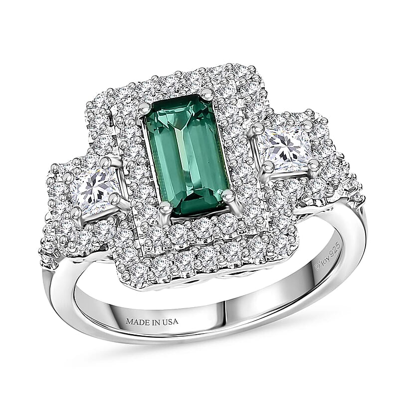 Certified & Appraised D'Joy Premium Arquiana Mint Tourmaline and Moissanite 1.91 ctw Ring in Rhodium Over Sterling Silver (Size 6.0)