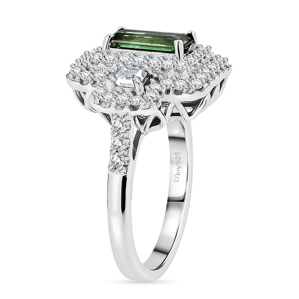 Certified & Appraised D'Joy Premium Arquiana Mint Tourmaline and Moissanite 1.91 ctw Ring in Rhodium Over Sterling Silver (Size 6.0) image number 3