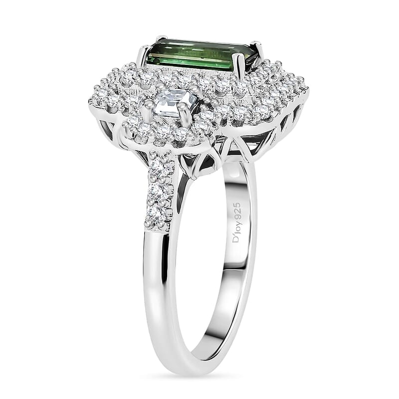 Certified & Appraised D'Joy Premium Arquiana Mint Tourmaline and Moissanite 1.91 ctw Ring in Rhodium Over Sterling Silver (Size 6.0)