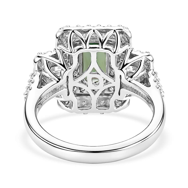 Certified & Appraised D'Joy Premium Arquiana Mint Tourmaline and Moissanite 1.91 ctw Ring in Rhodium Over Sterling Silver (Size 6.0)