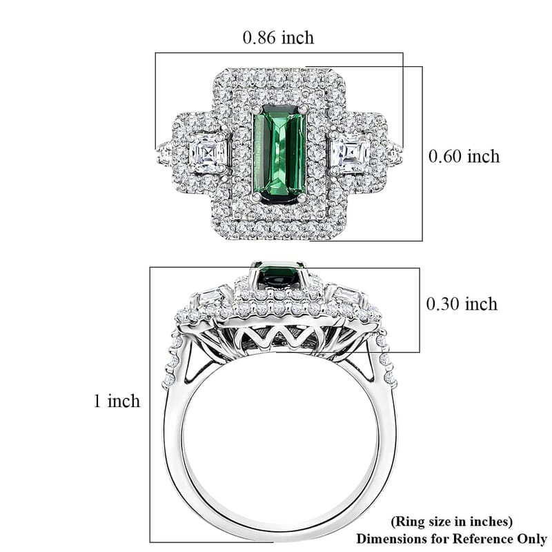 Certified & Appraised D'Joy Premium Arquiana Mint Tourmaline and Moissanite 1.91 ctw Ring in Rhodium Over Sterling Silver (Size 6.0)