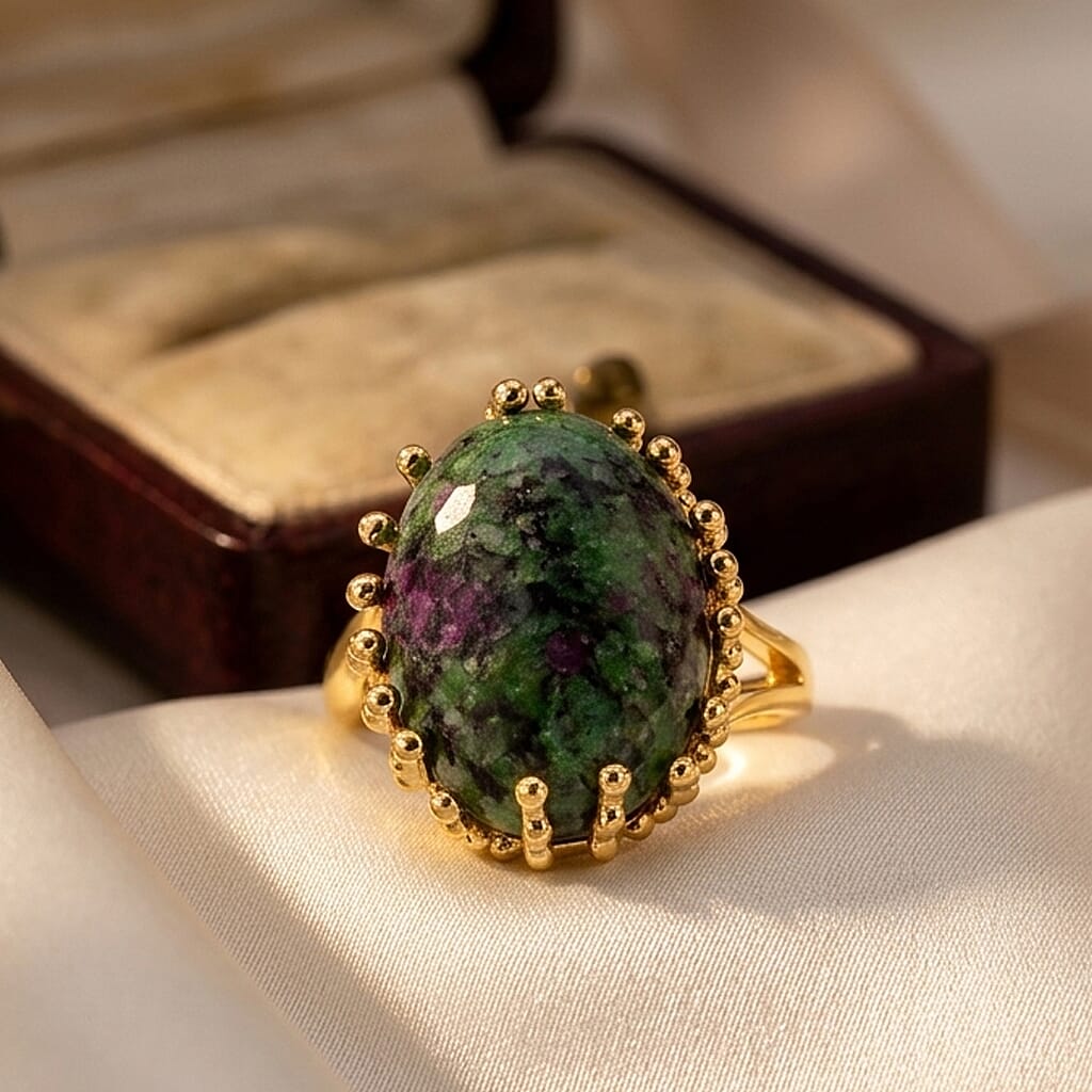Unakite 20.00 ctw Ring (Adjustable) in Silvertone