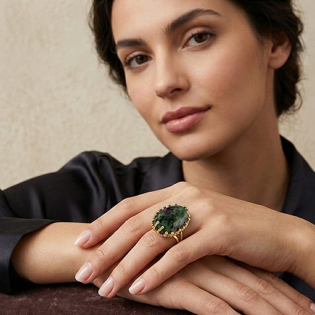 Unakite 20.00 ctw Ring (Adjustable) in Silvertone