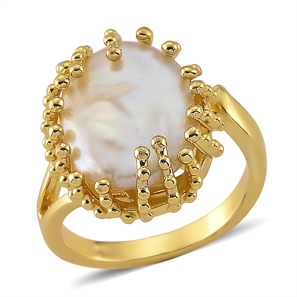 White Shell Pearl Adjustable Fashion Ring in Silvertone