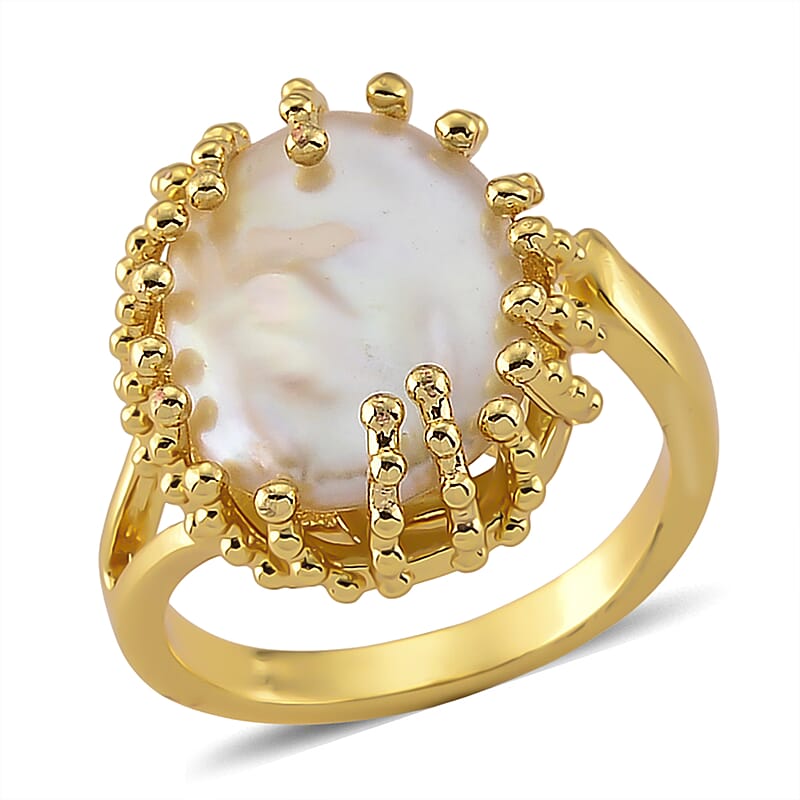 White Shell Pearl Adjustable Fashion Ring in Silvertone
