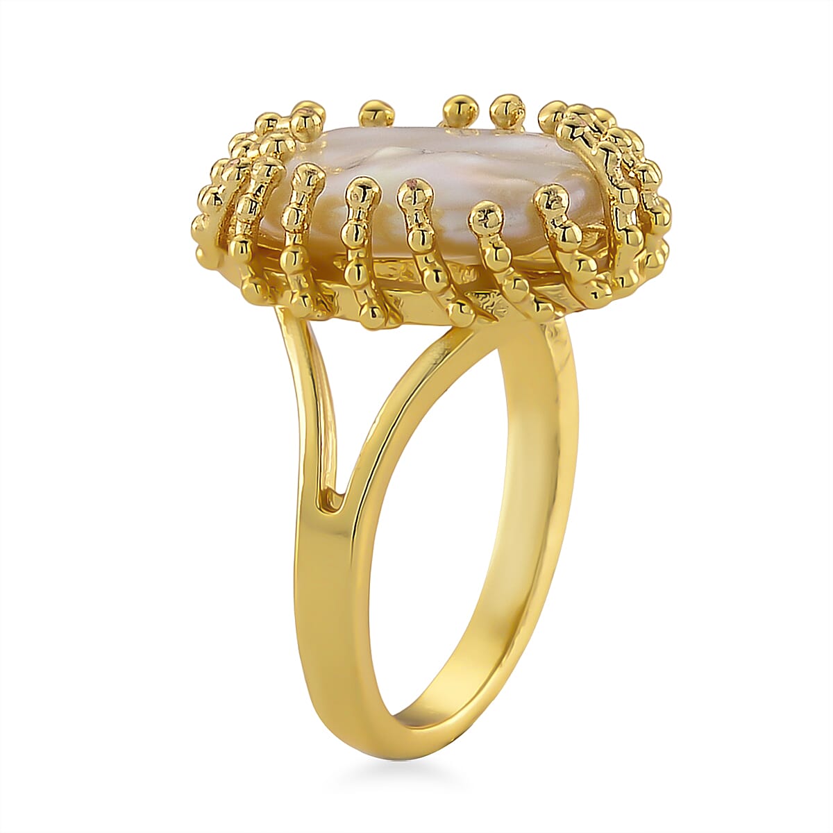 White Shell Pearl Adjustable Fashion Ring in Silvertone