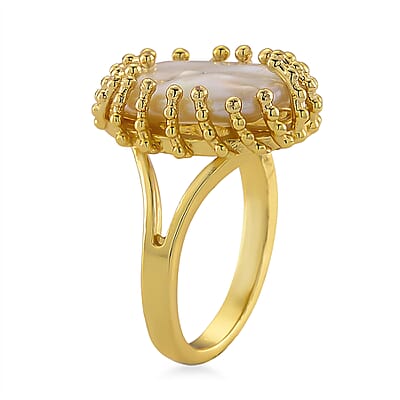 White Shell Pearl Adjustable Fashion Ring in Silvertone