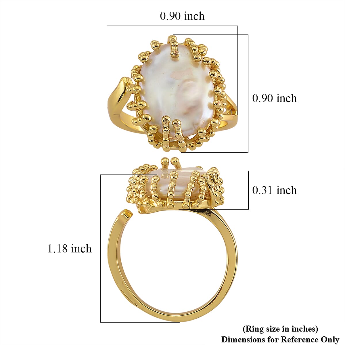 White Shell Pearl Adjustable Fashion Ring in Silvertone