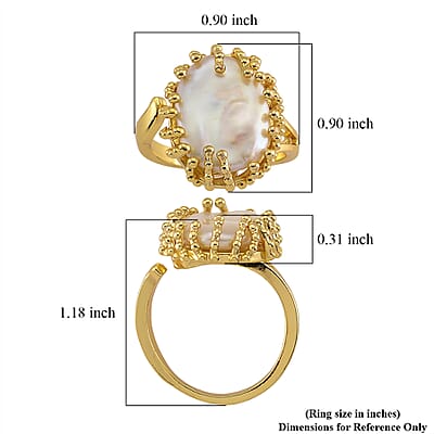White Shell Pearl Adjustable Fashion Ring in Silvertone