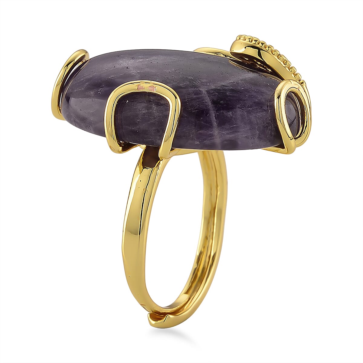 African Amethyst and Simulated Diamond 30.20 ctw Ring (Adjustable) in Silvertone