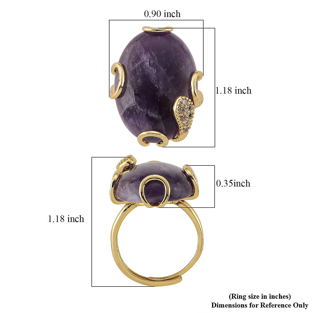 African Amethyst and Simulated Diamond 30.20 ctw Ring (Adjustable) in Silvertone