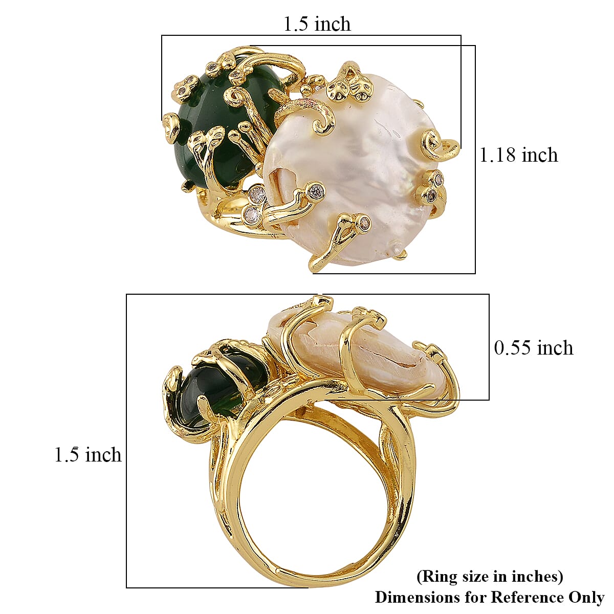 Green Agate and Multi Gemstone 30.20 ctw Ring (Adjustable) in Silvertone